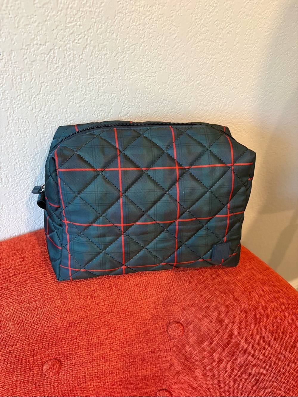 IHKWIP cosmetic case in green red plaid tartan XL